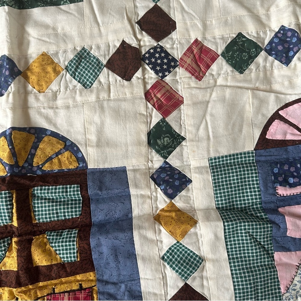 Vintage Cotton Small Patchwork Quilt Village Home Cozy Vibe - Picture 9 of 11